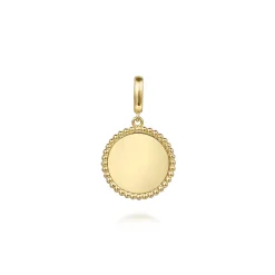 New Gabriel & Co. 14K Yellow Gold Bujukan Round Personalized Medallion Pendant in size 18mm With Detachable Bail
