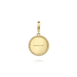 New Gabriel & Co. 14K Yellow Gold Bujukan Round Personalized Medallion Pendant in size 18mm With Detachable Bail