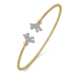 Hot Gabriel & Co. 14K Yellow Gold Bujukan Split Cuff Bracelet with Diamond Pave Fan Caps