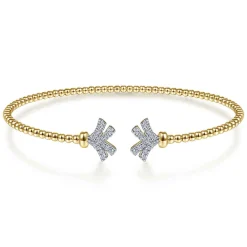 Hot Gabriel & Co. 14K Yellow Gold Bujukan Split Cuff Bracelet with Diamond Pave Fan Caps