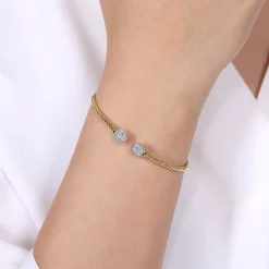 Online Gabriel & Co. 14K Yellow Gold Bujukan Split Cuff Bracelet with Pave Diamond Squares
