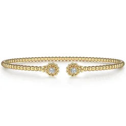 Outlet Gabriel & Co. 14K Yellow Gold Bujukan Split Cuff Bracelet with Diamond Flower Caps