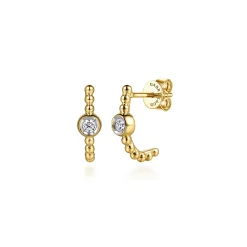 Best Gabriel & Co. 14K Yellow Gold Bujukan White Sapphire J Hoop Earrings