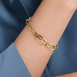Gabriel & Co. 14K Yellow Gold Casted Bujukan Ball Link and Hollow Paperclip Link Chain Bracelet