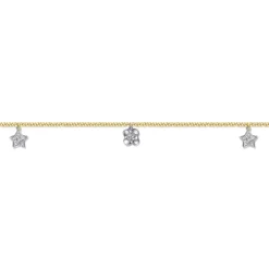 Best Gabriel & Co. 14K Yellow Gold Chain Ankle Bracelet with White Gold Diamond Flower and Star Charms