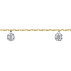 Best Gabriel & Co. 14K Yellow Gold Chain Ankle Bracelet with Round White Gold Diamond Drops