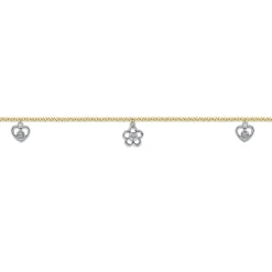 Gabriel & Co. 14K Yellow Gold Chain Ankle Bracelet with White Gold Diamond Flower and Heart Charms