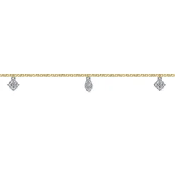 Hot Gabriel & Co. 14K Yellow Gold Chain Ankle Bracelet with White Gold Diamond Leaf and Square Charms