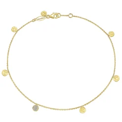 Online Gabriel & Co. 14K Yellow Gold Chain Ankle Bracelet with Round Hammered and Diamond Disc Drops