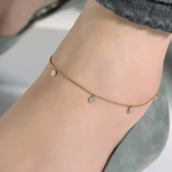 Online Gabriel & Co. 14K Yellow Gold Chain Ankle Bracelet with Round Hammered and Diamond Disc Drops