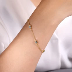 Discount Gabriel & Co. 14K Yellow Gold Chain Bracelet with Blue Topaz Triangle Stations
