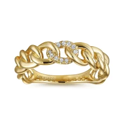 Online Gabriel & Co. 14K Yellow Gold Chain Link Ring Band with Pave Diamond Station