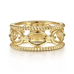 Best Gabriel & Co. 14K Yellow Gold Chain Link Ring with Twisted Rope Frame