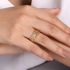 Best Gabriel & Co. 14K Yellow Gold Chain Link Ring with Twisted Rope Frame