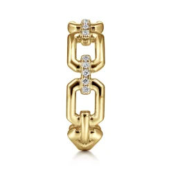 New Gabriel & Co. 14K Yellow Gold Chain Link Stackable Ring Band with Diamond Connectors