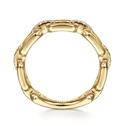 New Gabriel & Co. 14K Yellow Gold Chain Link Stackable Ring Band with Diamond Connectors