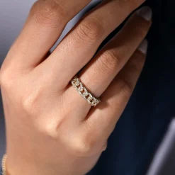 New Gabriel & Co. 14K Yellow Gold Chain Link Stackable Diamond Ring