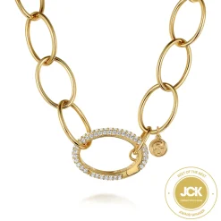 Sale Gabriel & Co. 14K Yellow Gold Chain Necklace with Diamond Oval Pendant