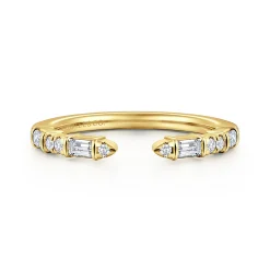 Discount Gabriel & Co. 14K Yellow Gold Channel set baguette and U Setting Round Diamond Open Anniversary Band - 0.3 ct