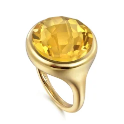 New Gabriel & Co. 14K Yellow Gold Citrine Round Shape Ladies Ring With Flower Pattern J-Back