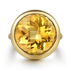 New Gabriel & Co. 14K Yellow Gold Citrine Round Shape Ladies Ring With Flower Pattern J-Back