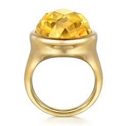 New Gabriel & Co. 14K Yellow Gold Citrine Round Shape Ladies Ring With Flower Pattern J-Back