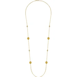 Hot Gabriel & Co. 14K Yellow Gold Citrine Round Shape Necklace With Four Stations Beads and Bezel Setting