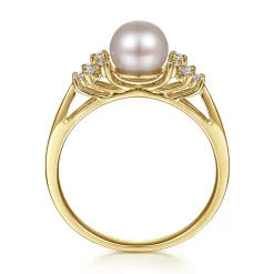 Outlet Gabriel & Co. 14K Yellow Gold Classic Cultured Pearl Diamond Accented Stackable Ring