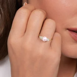 Outlet Gabriel & Co. 14K Yellow Gold Classic Cultured Pearl Diamond Accented Stackable Ring