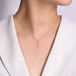 Sale Gabriel & Co. 14k Yellow Gold Classic Diamond Cross Necklace