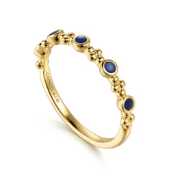 Best Gabriel & Co. 14K Yellow Gold Clover Bujukan and Round Shape Stackable Ring with Chrome Blue Enamel