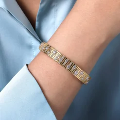 Discount Gabriel & Co. 18K Yellow Gold Contemporary Diamond Station Bangle
