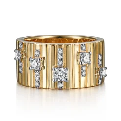 Outlet Gabriel & Co. 18K Yellow Gold Contemporary Diamond Station Wide Band Ring