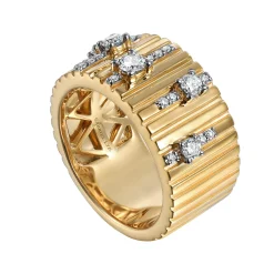 Outlet Gabriel & Co. 18K Yellow Gold Contemporary Diamond Station Wide Band Ring