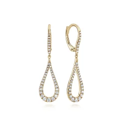 Best Gabriel & Co. 14K Yellow Gold Contoured Pear Shaped Diamond Drop Earrings