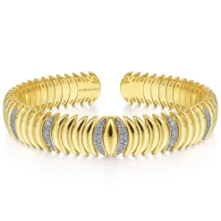 Outlet Gabriel & Co. 14K Yellow Gold Crescent Moon Cuff with Diamond Pave Stations
