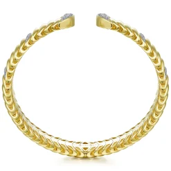 Outlet Gabriel & Co. 14K Yellow Gold Crescent Moon Open Cuff Bracelet with Diamond Pave Stations