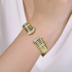 Outlet Gabriel & Co. 14K Yellow Gold Crescent Moon Open Cuff Bracelet with Diamond Pave Stations