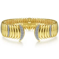 Outlet Gabriel & Co. 14K Yellow Gold Crescent Moon Open Cuff Bracelet with Diamond Pave Stations
