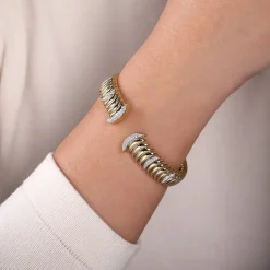 Best Gabriel & Co. 14K Yellow Gold Crescent Moon Open Cuff Bracelet with Diamond Pave Stations