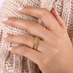 Sale Gabriel & Co. 14K Yellow Gold Criss Cross Diamond Bujukan Ring