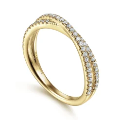 Sale Gabriel & Co. 14K Yellow Gold Criss Cross Diamond Stackable Ring