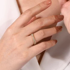 Sale Gabriel & Co. 14K Yellow Gold Criss Cross Diamond Stackable Ring