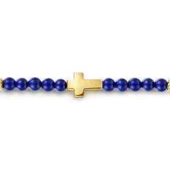 Clearance Gabriel & Co. 14K Yellow Gold Cross Bracelet with 4mm Lapis Beads