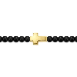 Hot Gabriel & Co. 14K Yellow Gold Cross Bracelet with 4mm Matte Onyx Beads