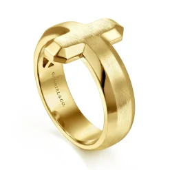 Discount Gabriel & Co. 14K Yellow Gold Cross Men's Faceted Ring