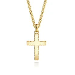 Clearance Gabriel & Co. 14K Yellow Gold Cross Pendant with Beveled Trim