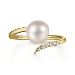 Gabriel & Co. 14K Yellow Gold Cultured Pearl and Diamond Open Wrap Ring