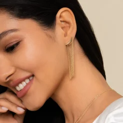New Gabriel & Co. 14k Yellow Gold Curved Bar And Waterfall Chain Earrings