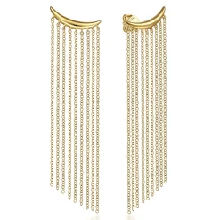 New Gabriel & Co. 14k Yellow Gold Curved Bar And Waterfall Chain Earrings